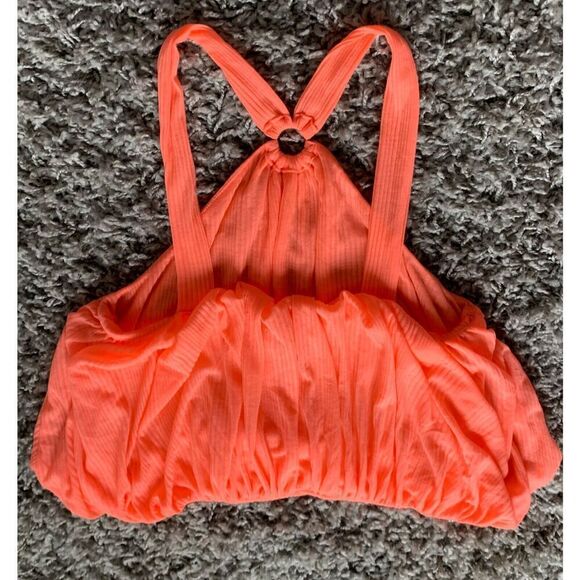 b2 NWOT NEW Free People Just A Fling BRIGHT ORANGE Halter BOHO Tank Top sz M - Picture 4 of 7